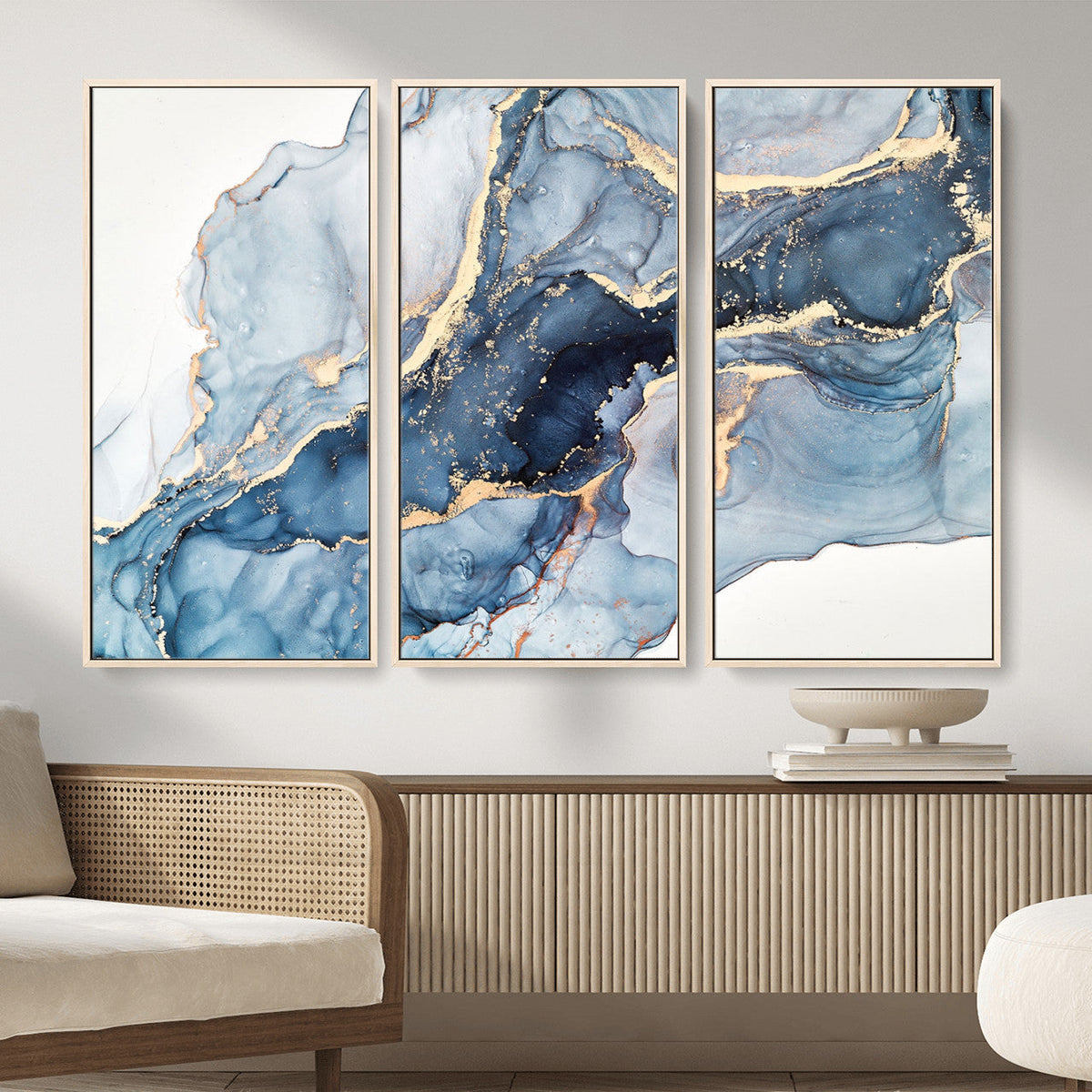 Blue Abstract Canvas Wall Art Print | Fluid Marble Effect Abstract Art