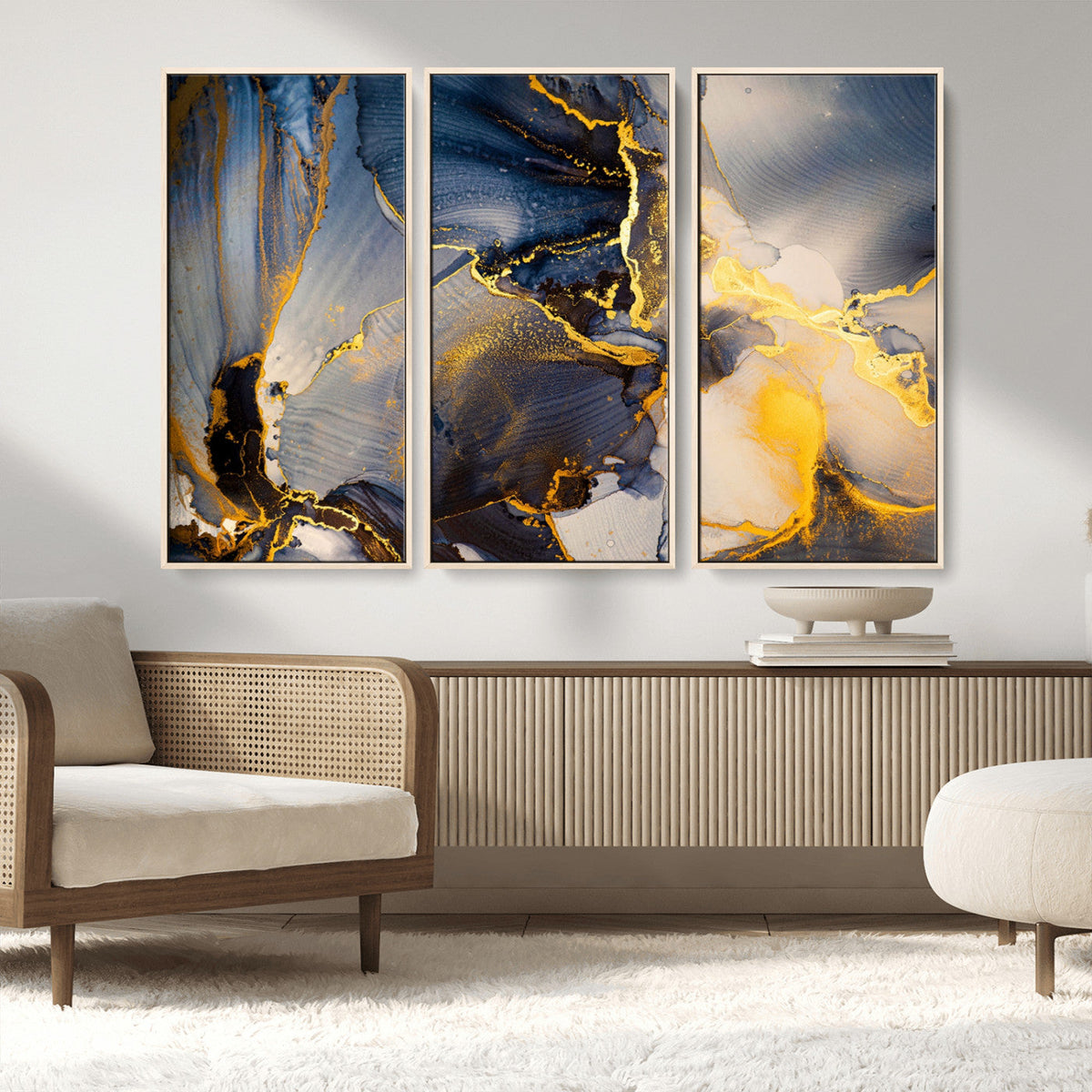 Large Abstract Wall Art Print -  Gold and Blue Abstract