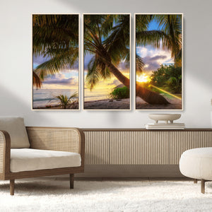 Tropical Island Sunset on the Beach Palms Wall Art Canvas