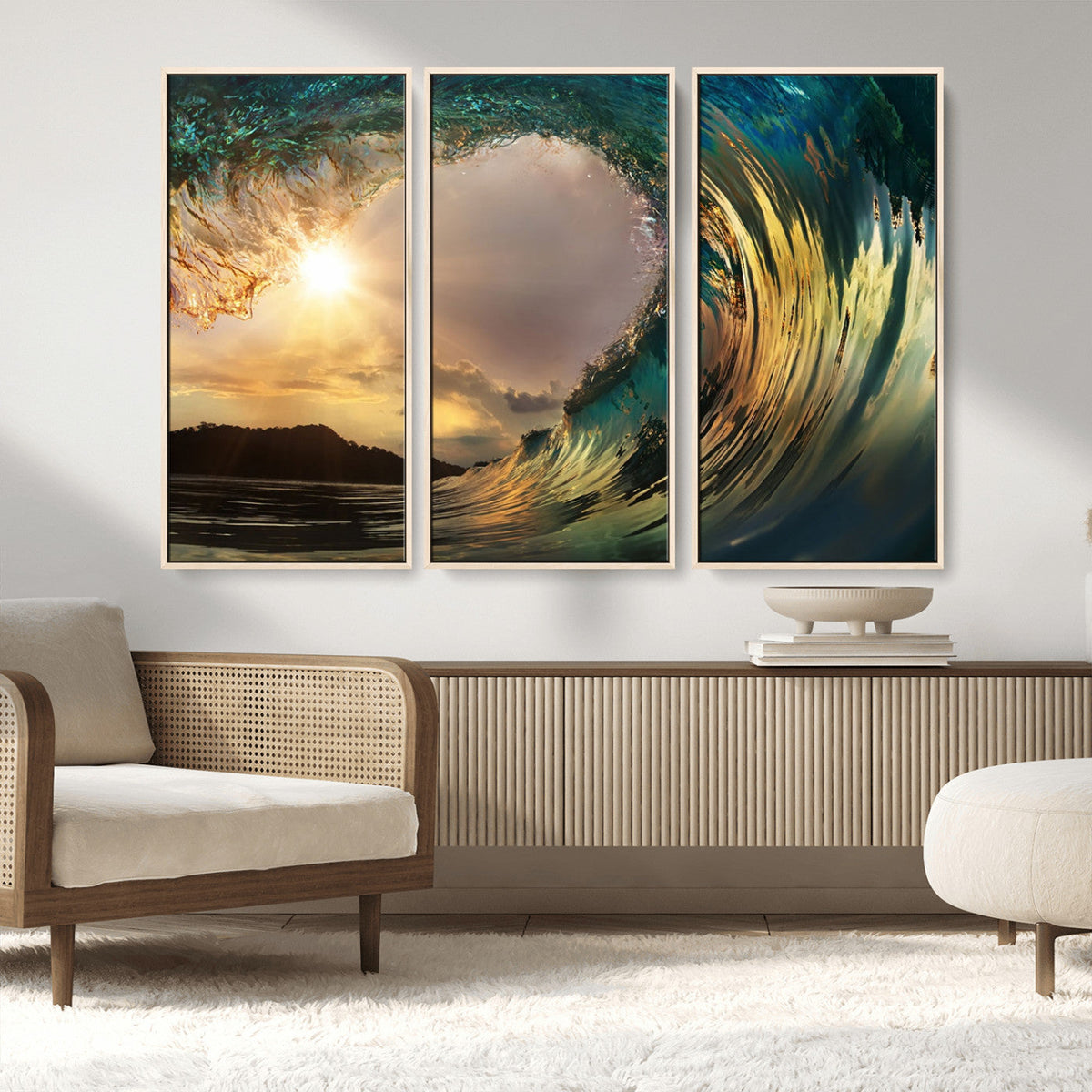 Golden Wave Sunset Canvas Print – Large Coastal Wall Art for