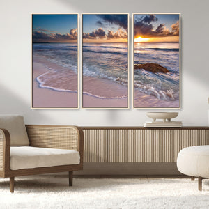 Sea Ocean Sunset Beach Wall Art Canvas Print