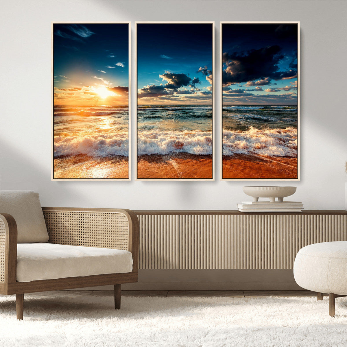 Golden Hour Sunset Over Ocean Waves Wall Art Canvas Print |