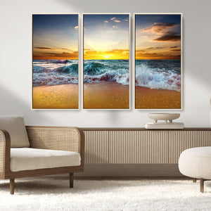 Golden Sunset Ocean Waves Wall Art Canvas Print – Multi