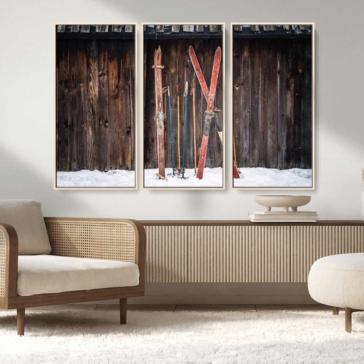 Vintage Ski Gear Canvas Print, Vintage Ski Gear Against