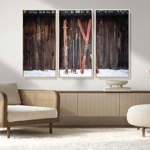 Vintage Ski Gear Canvas Print, Vintage Ski Gear Against