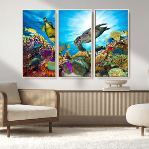 Aquatic Life Sea Turtles Fish Wall Art Canvas Print