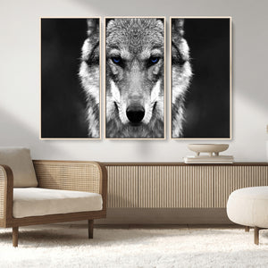 Black and White Wild Wolf Wall Art Canvas Print