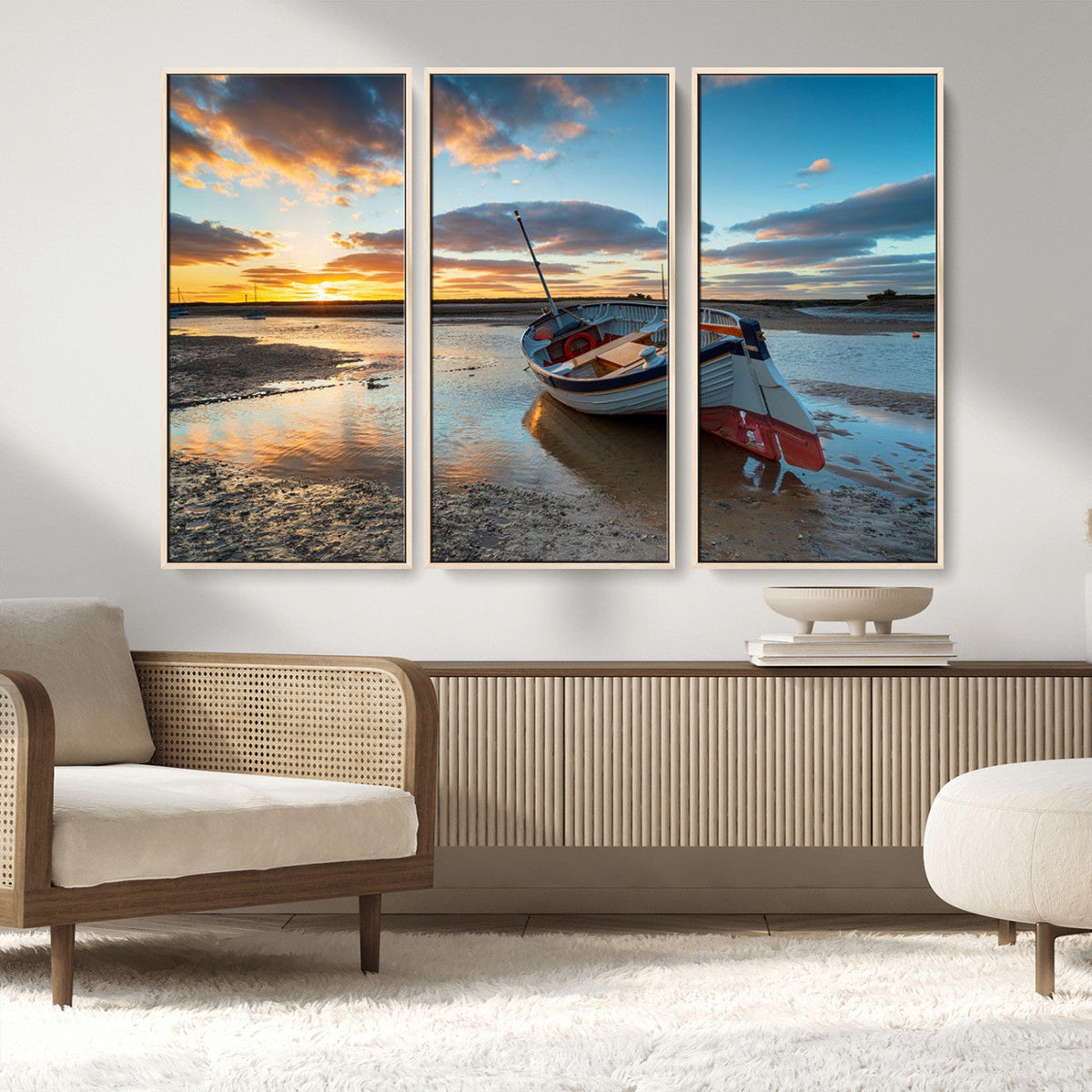 Small Boat At The Beach Sunset Wall Art, Boat Sunset Wall