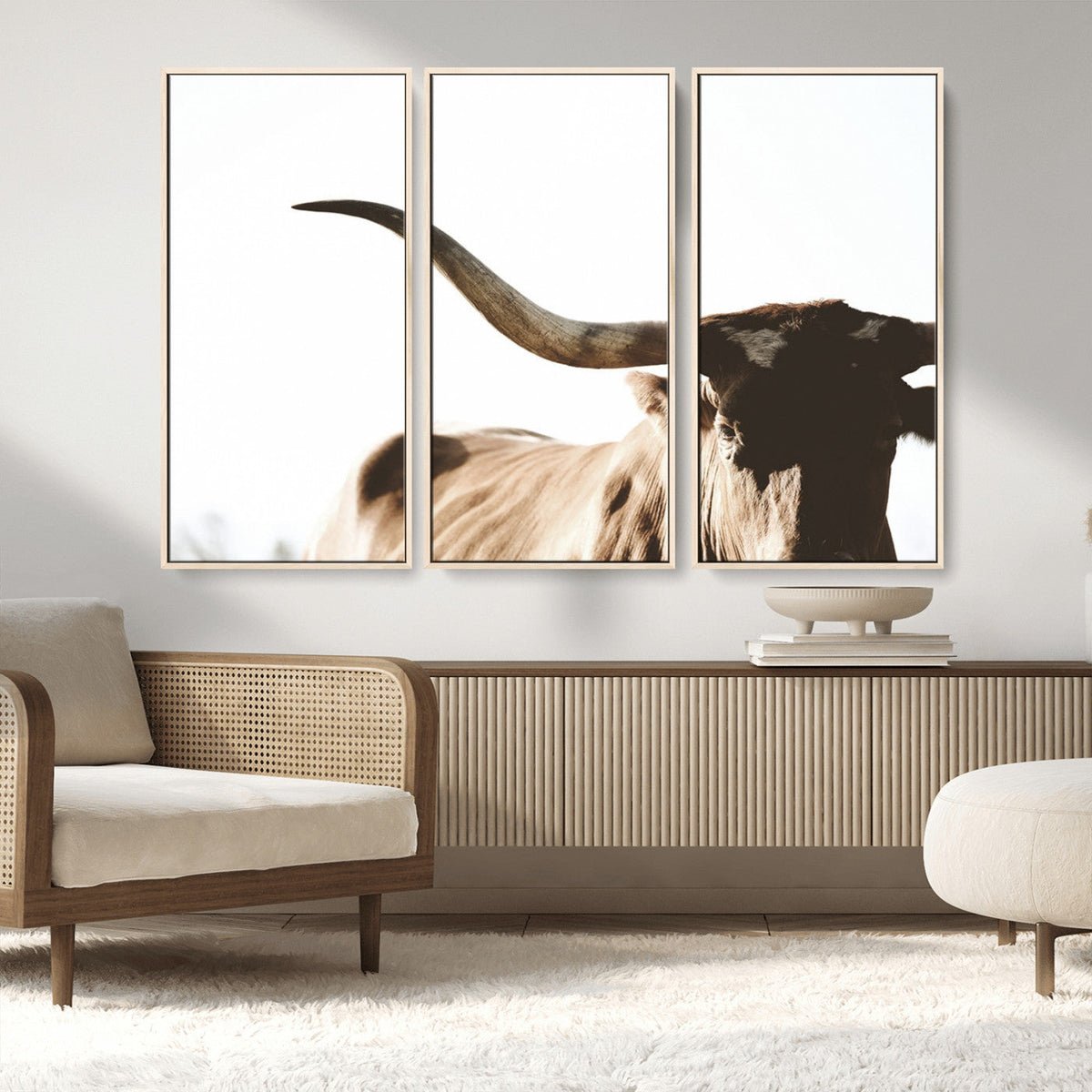 Texas Longhorn Wall Art Canvas Print | 3-Panel Large