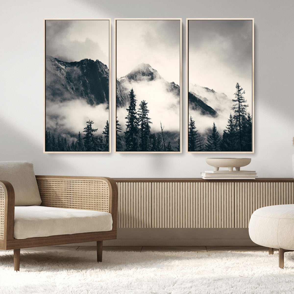 Large Foggy Mountain Forest Wall Art Canvas Print | Misty