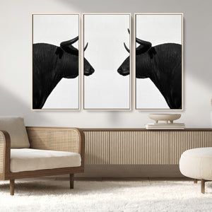 Spanish Bull Art - Framed Black and White Bull Canvas Print