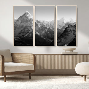 Everest Himalaya Mountain Peaks Black & White Triptych