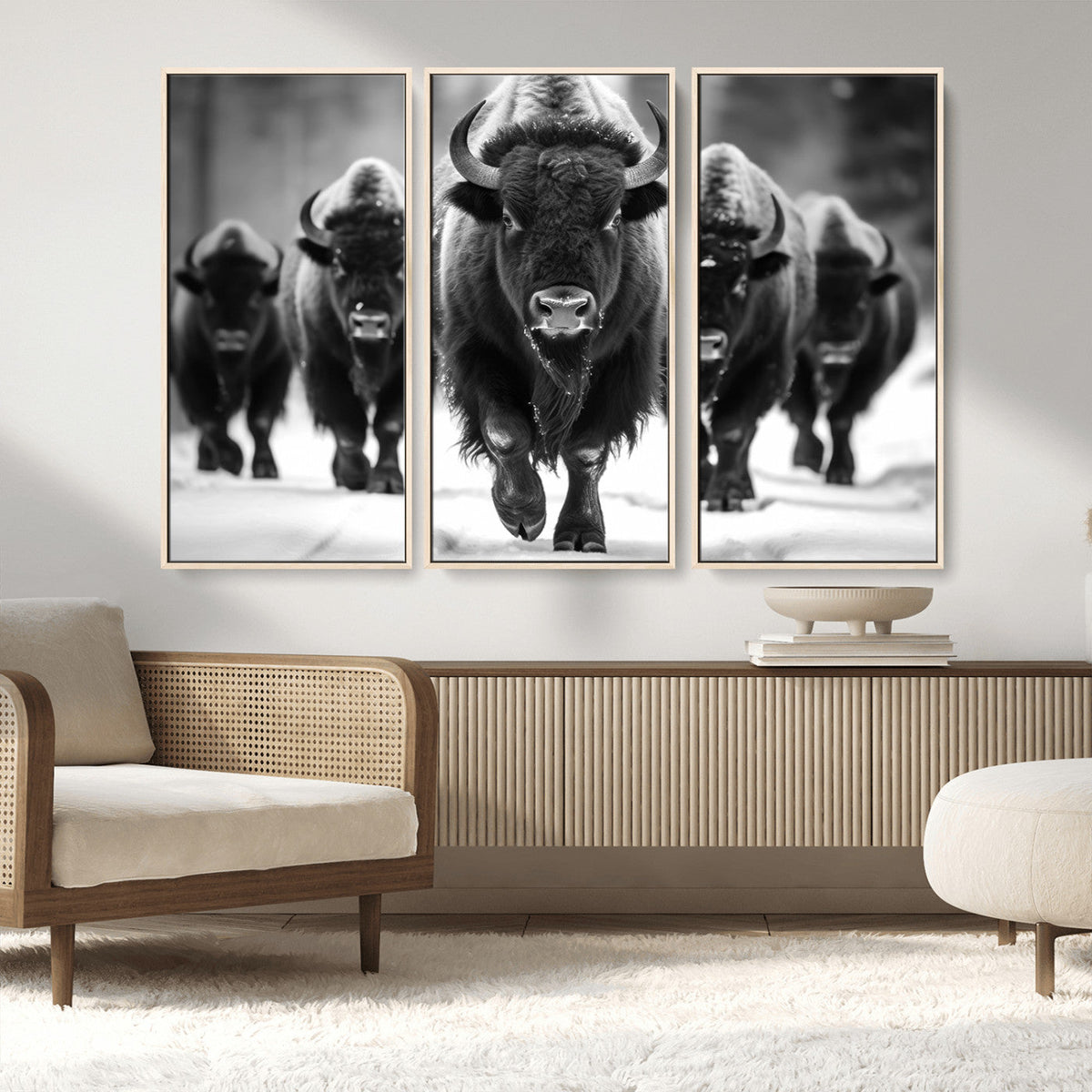 American Bison Art | Buffalo Herd Wall Art Canvas Print, BW