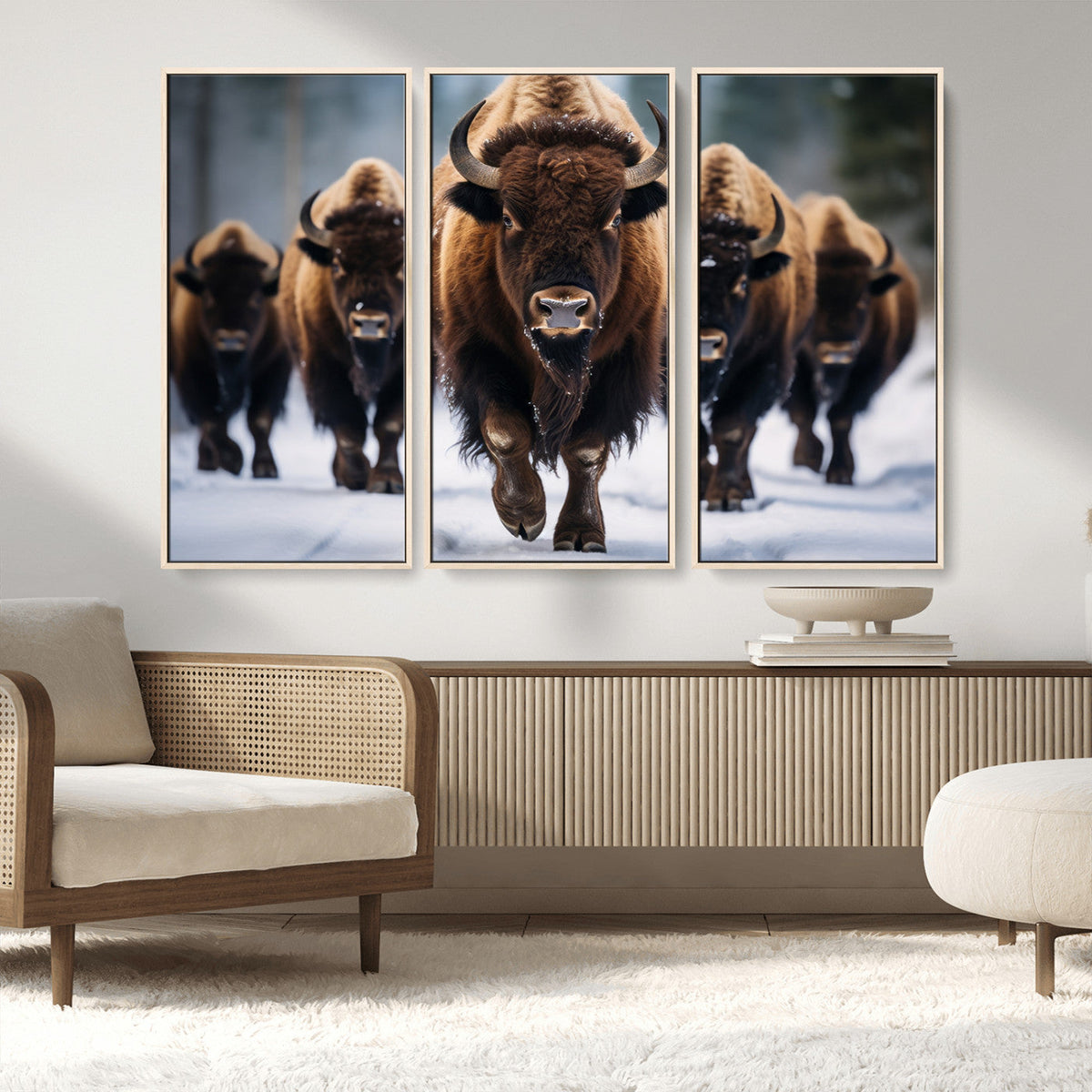 Buffalo Wall Art Canvas Print, American Bison Herd Wall Art