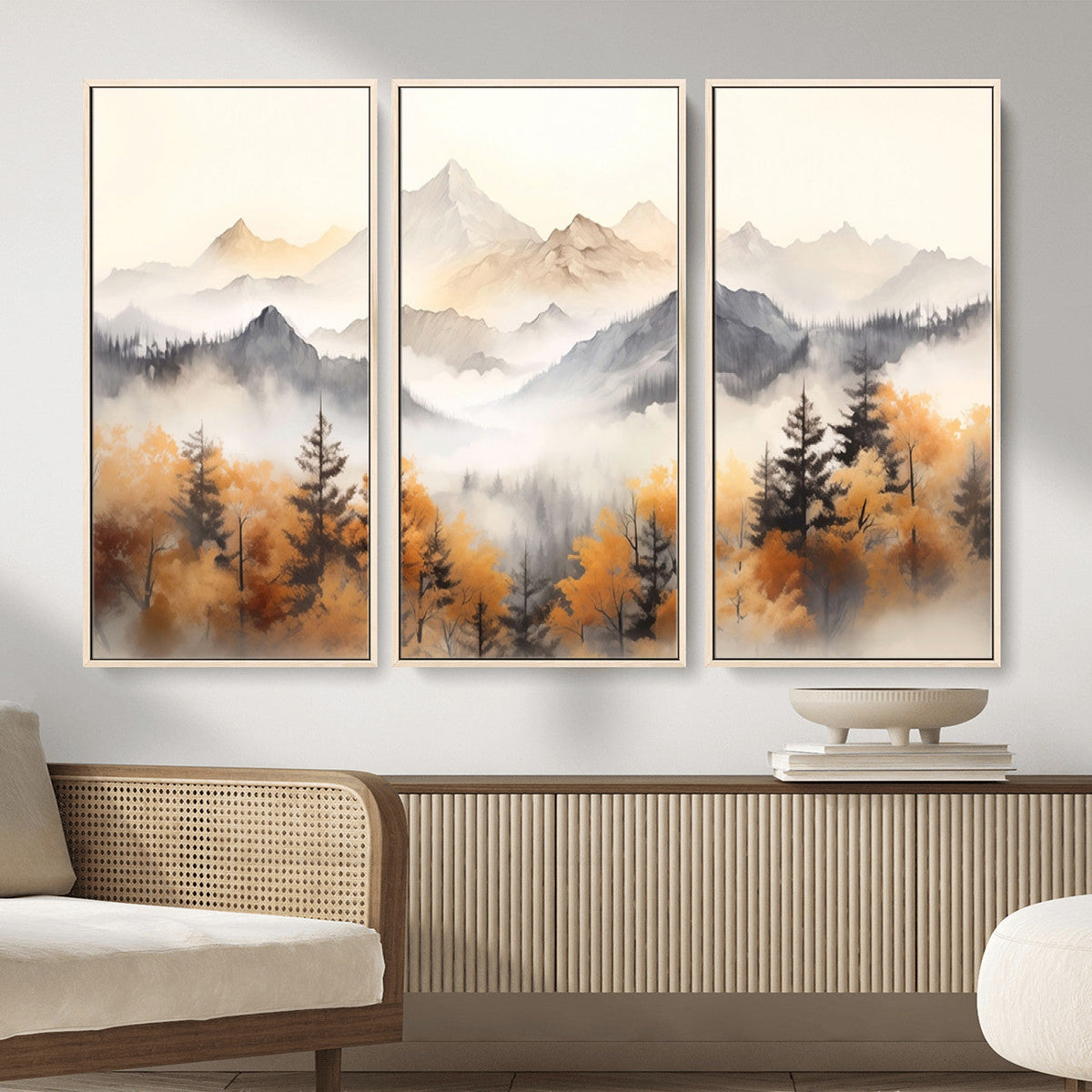 Abstract Mountain Wall Art | Misty Mountain Forest and