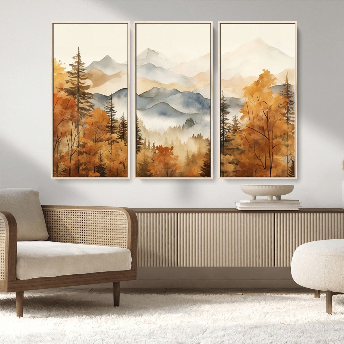 Golden Autumn Forest Wall Art Canvas | Mountain Landscape