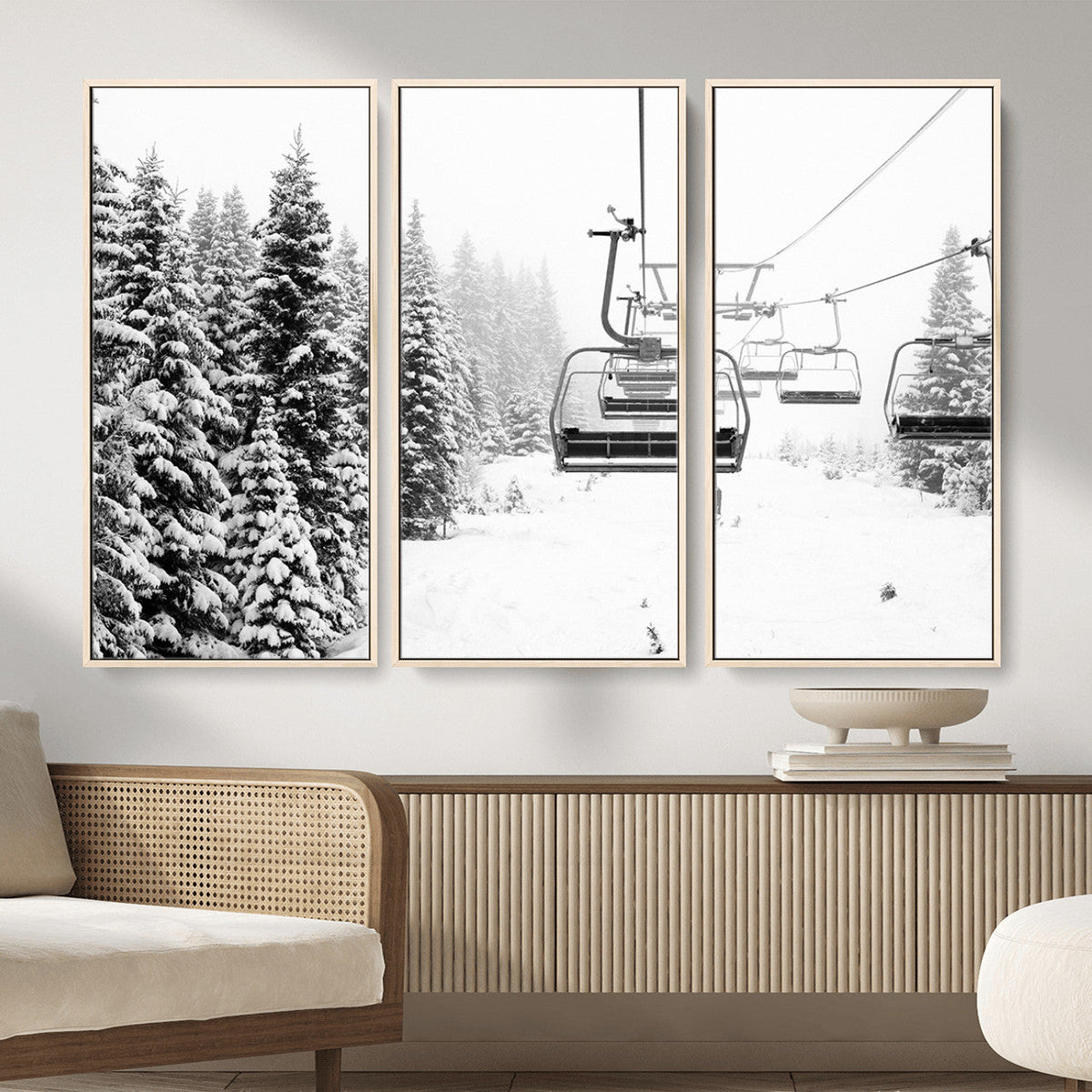 Ski Wall Art - Ski Lift Wall Art Canvas Print Snow Covered