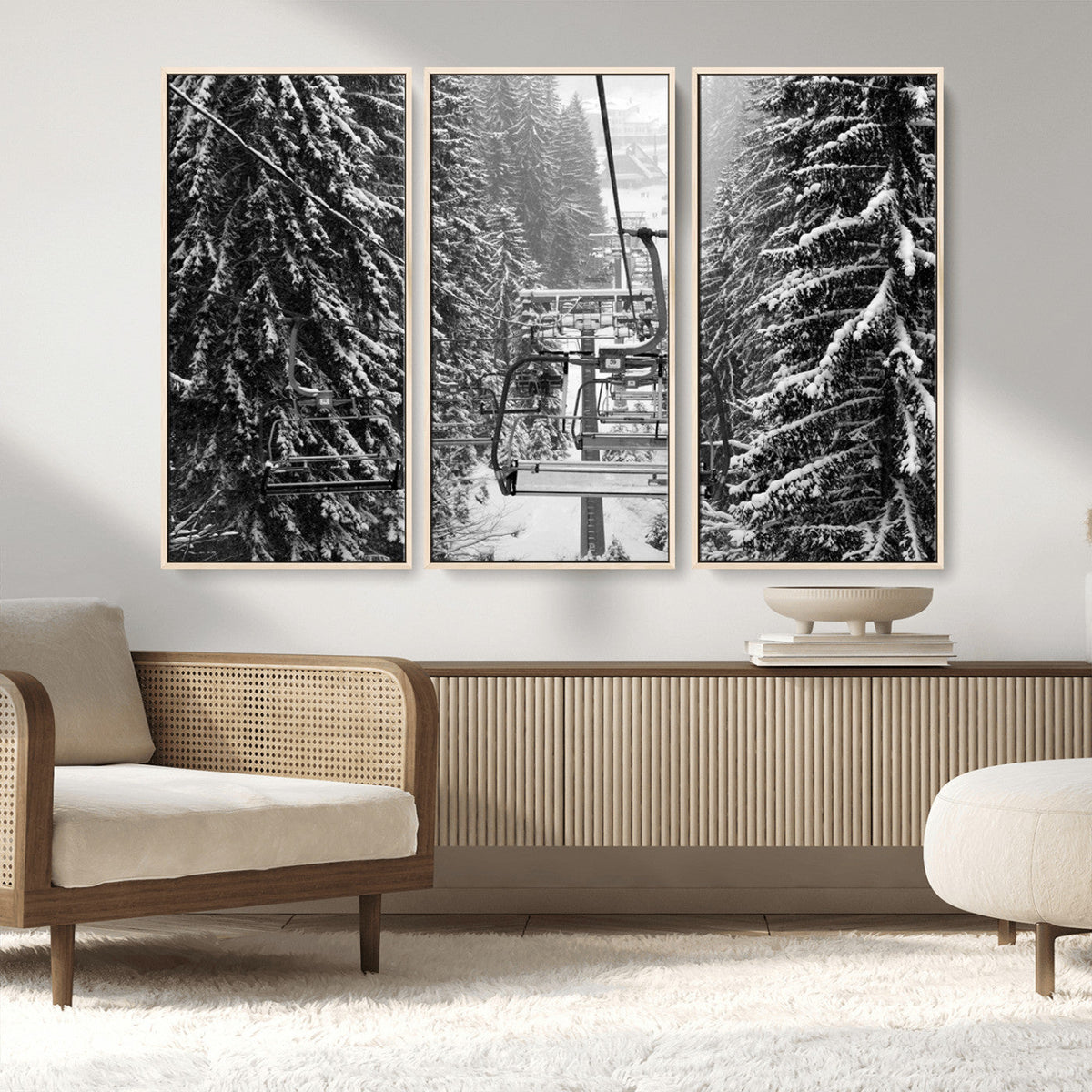 Winter Ski Lift Black and White Canvas Wall Art – Alpine