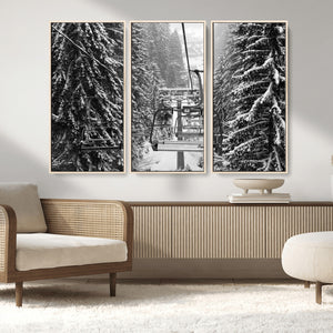 Winter Ski Lift Black and White Canvas Wall Art – Alpine