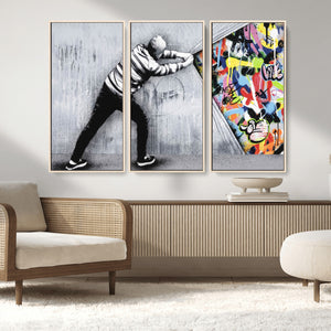 Banksy Art Behind the Curtain Street Wall Art Canvas Print |