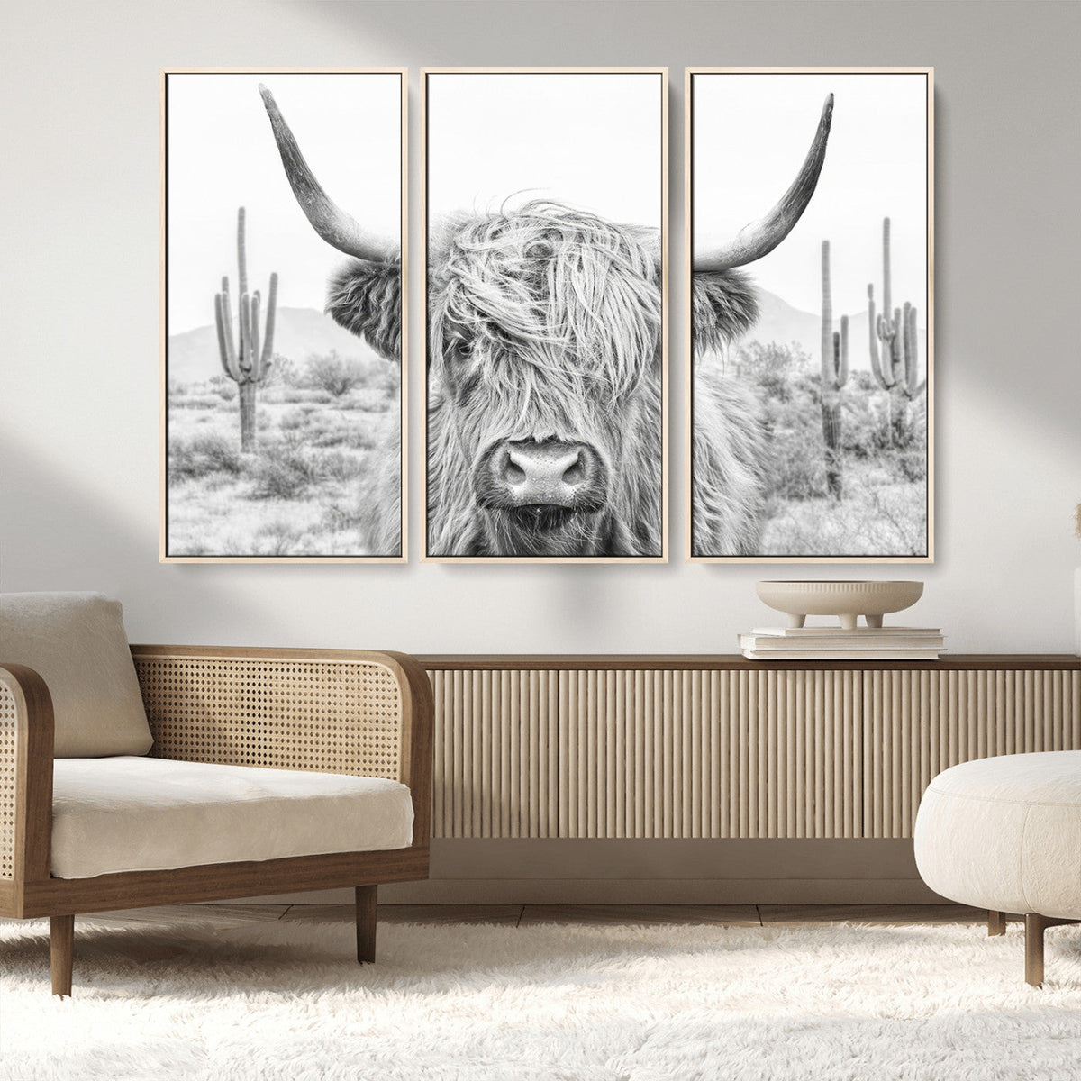Rustic Charm | Cow Longhorn Black White Bighorn Wall Art