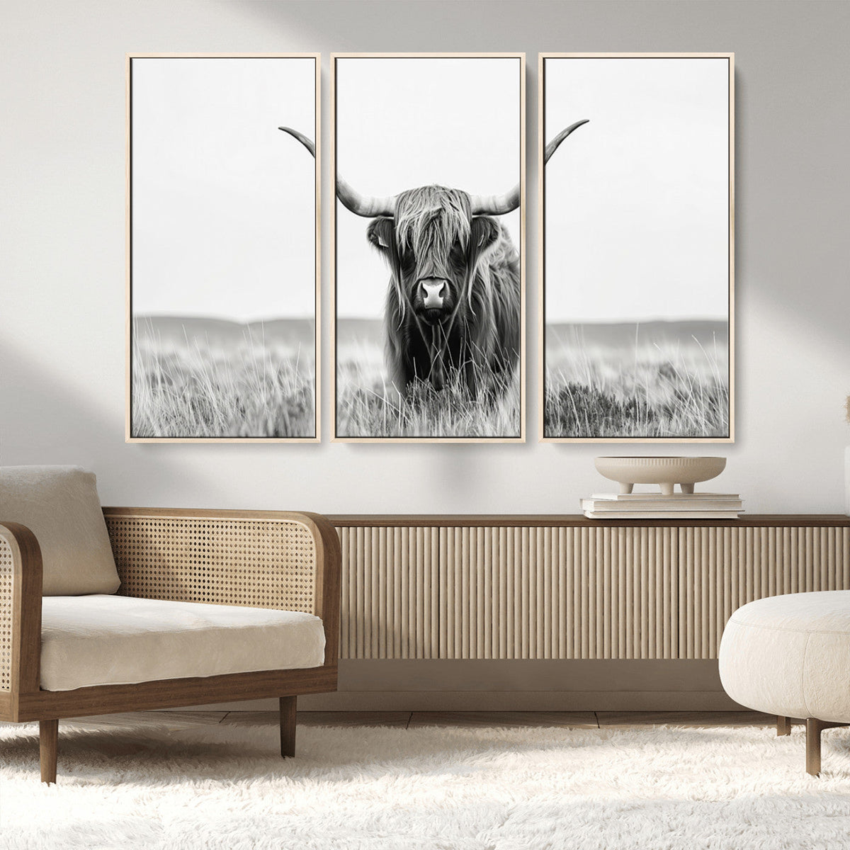 Highland Cow Canvas Wall Art – Majestic Beauty in Black and