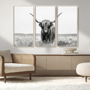Highland Cow Canvas Wall Art – Majestic Beauty in Black and