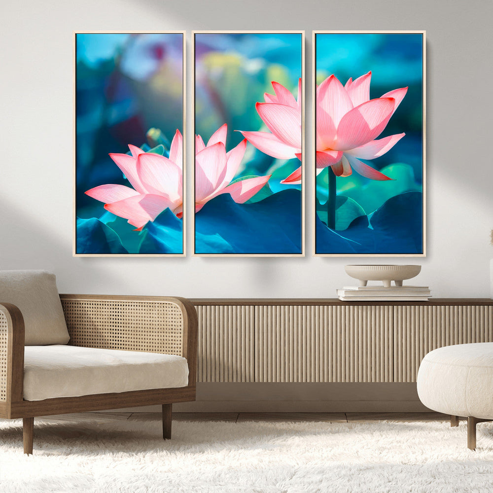 Pink Lotus Flower Canvas Wall Art | Vibrant Floral Wall