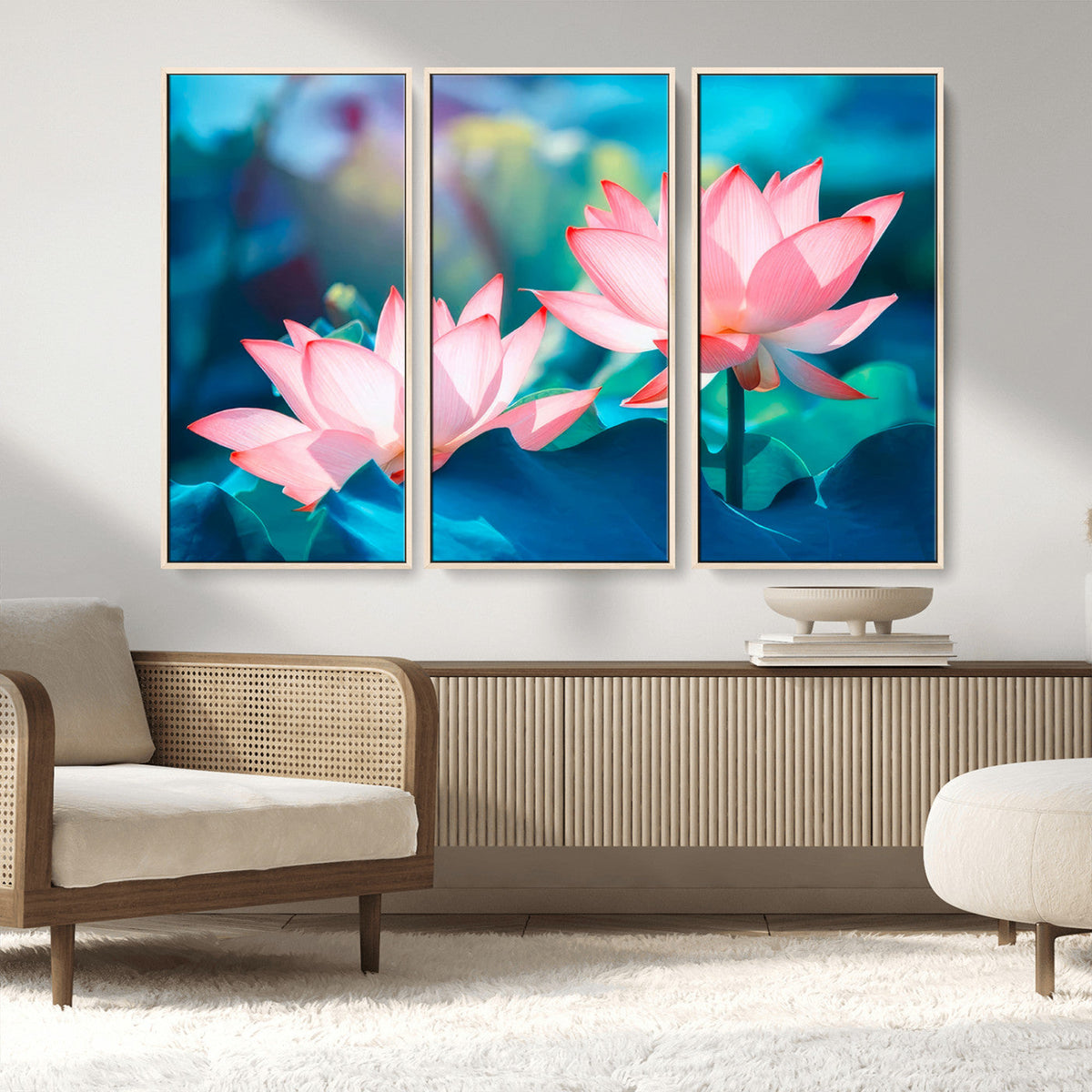 Pink Lotus Flower Canvas Wall Art | Vibrant Floral Wall
