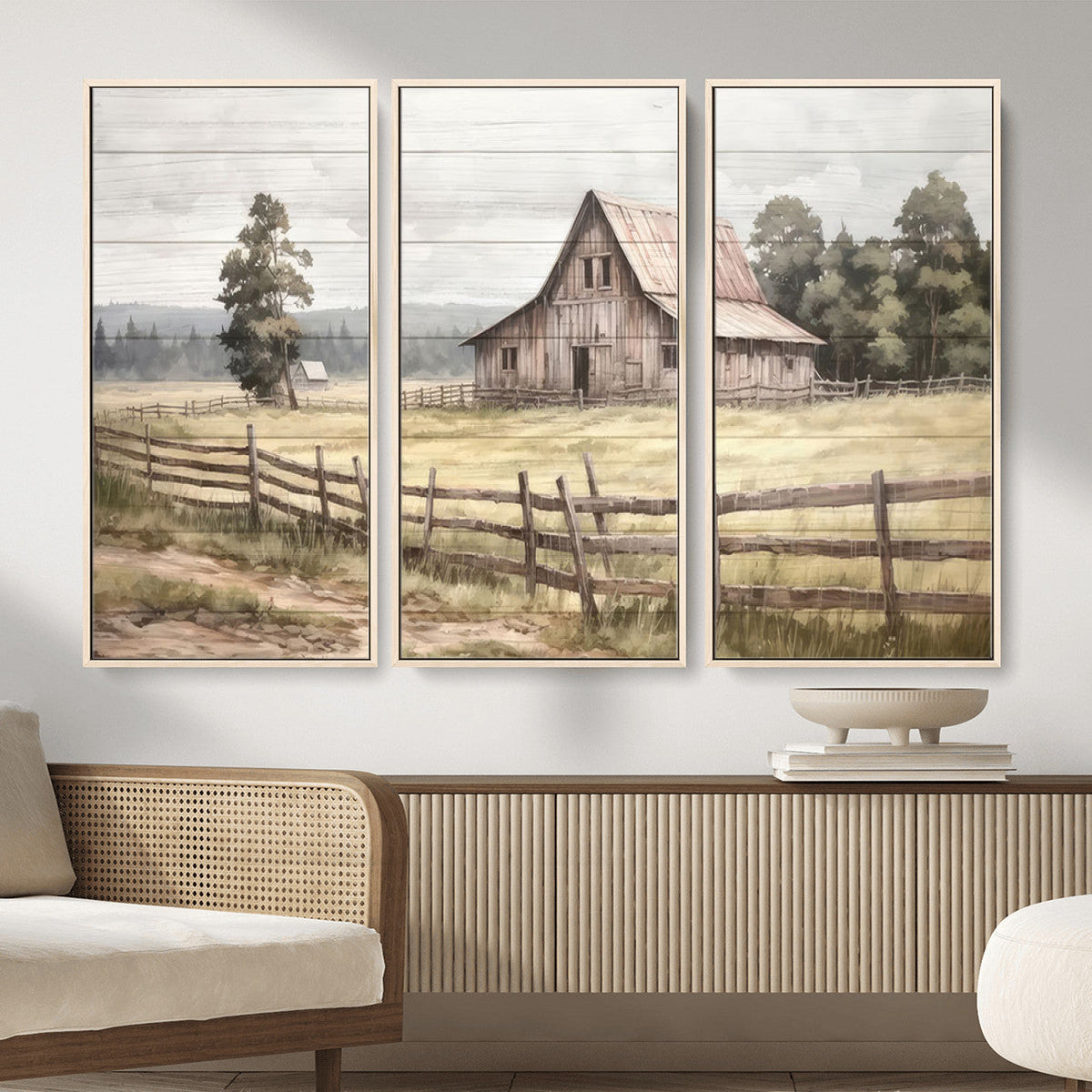 Rustic Farmhouse Barn Wall Art | 3-Panel Framed Gallery Wrap