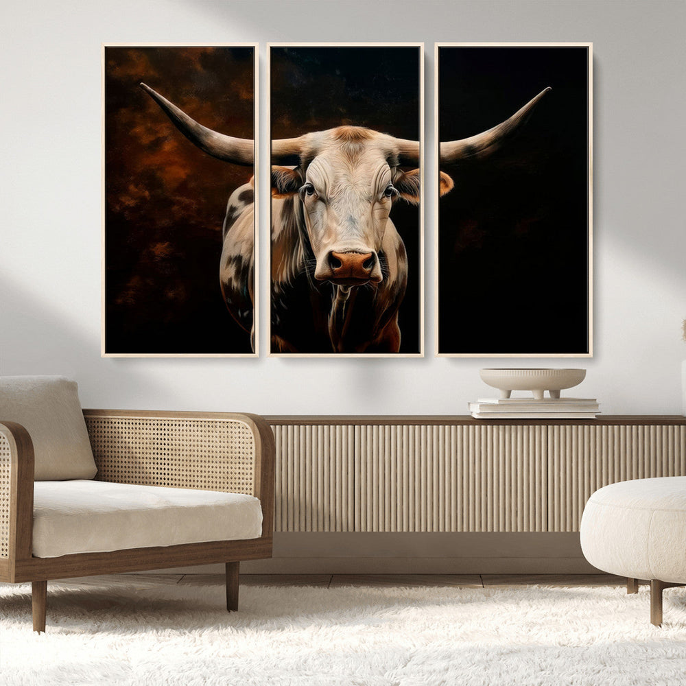 Texas Longhorn Wall Art | 3-Panel Large Texas Longhorn