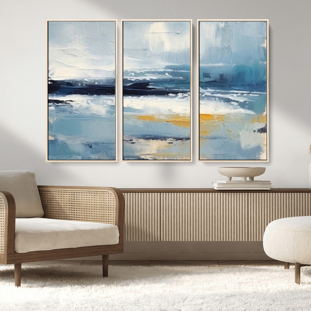 Abstract Ocean Canvas Wall Art - Coastal Blue and Gold
