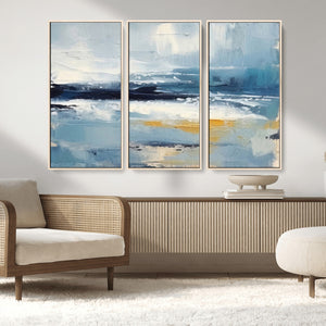 Abstract Ocean Canvas Wall Art - Coastal Blue and Gold
