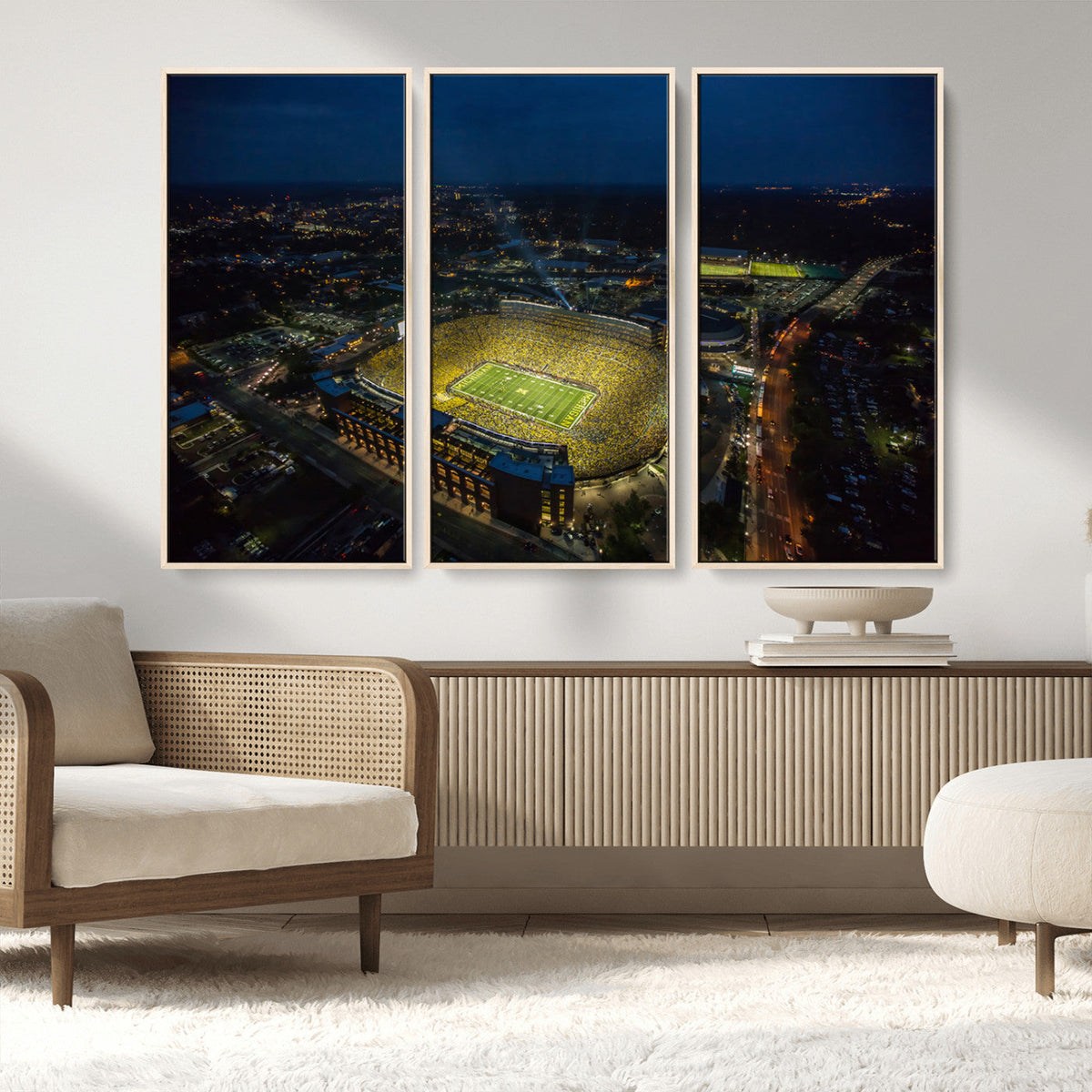 Michigan Stadium Night Game Wall Art – Sports Arena Aerial