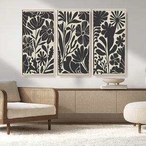 Modern Botanical Wall Art - Floral Black and White Canvas