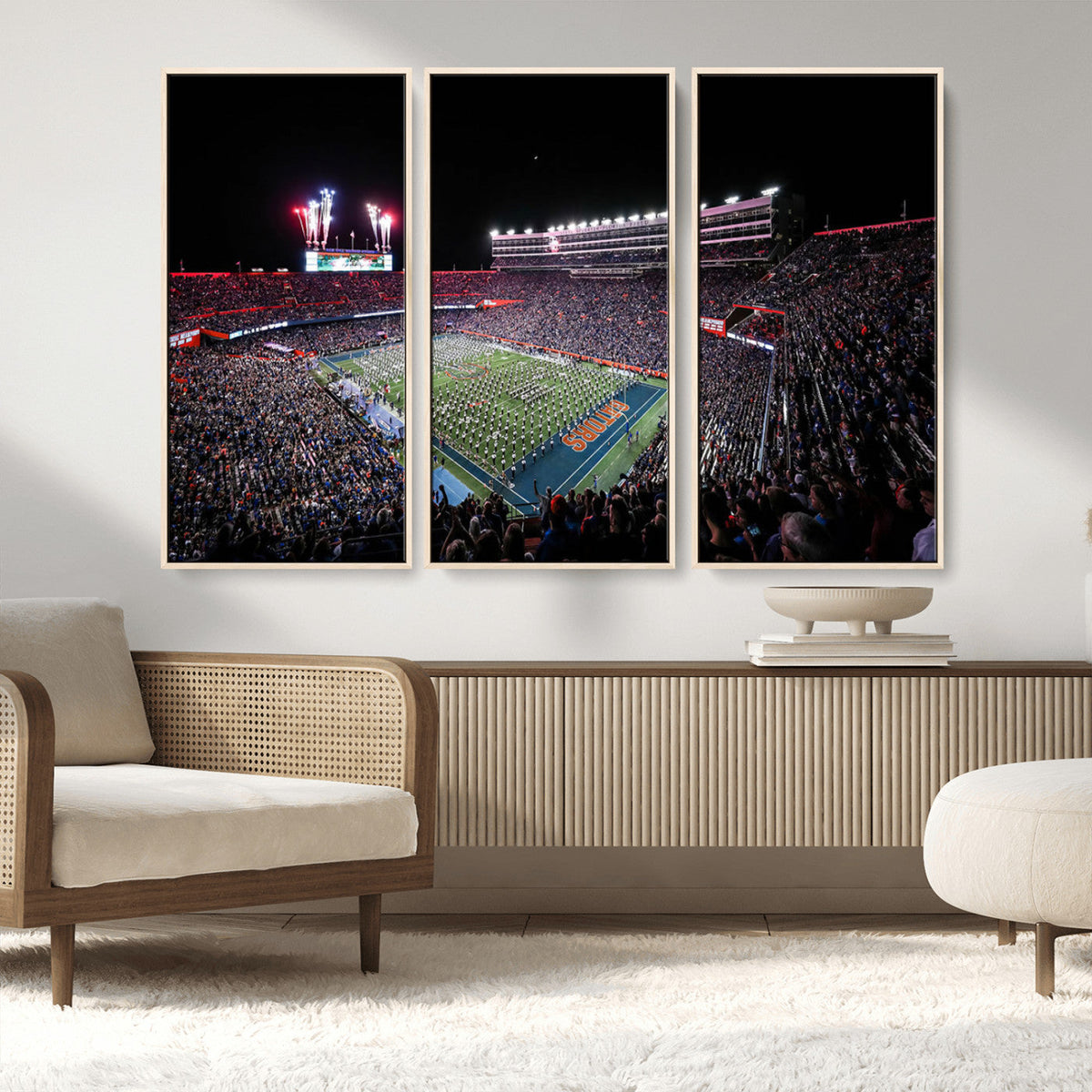 Ben Hill Griffin Stadium Night Game Triple Canvas Wall Art -