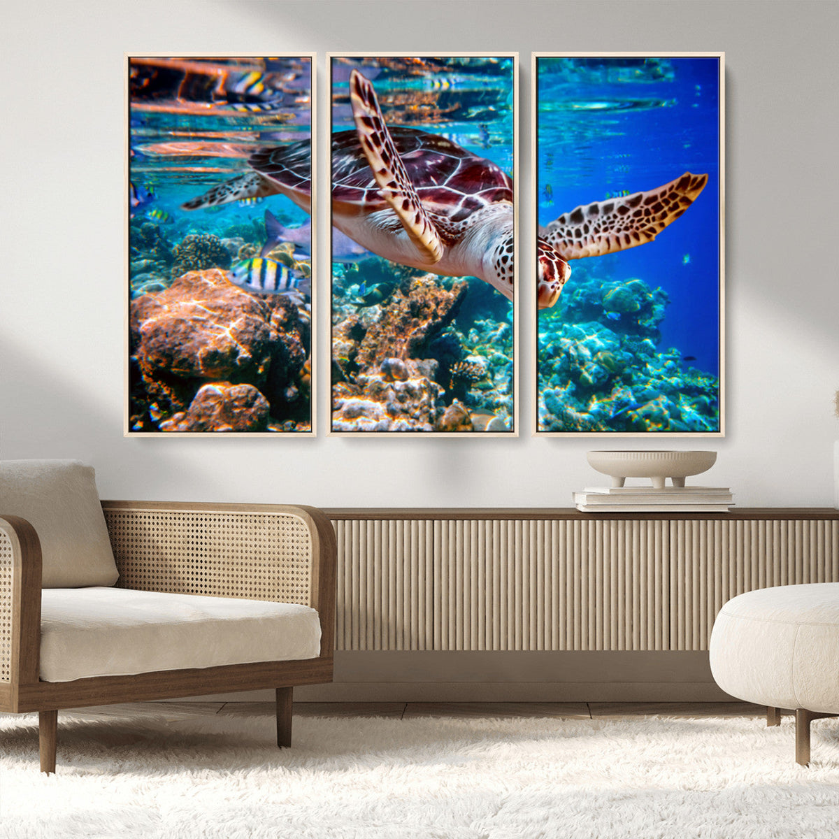 Underwater Coral Reef Sea Turtle Wall Art Canvas Print,