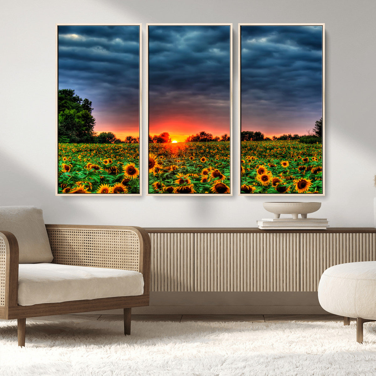 Golden Sunflower Field at Sunset – Breathtaking Sky and