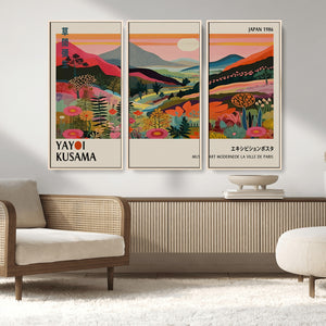 Yayoi Kusama Landscape Canvas Print, Vibrant Floral Mountain