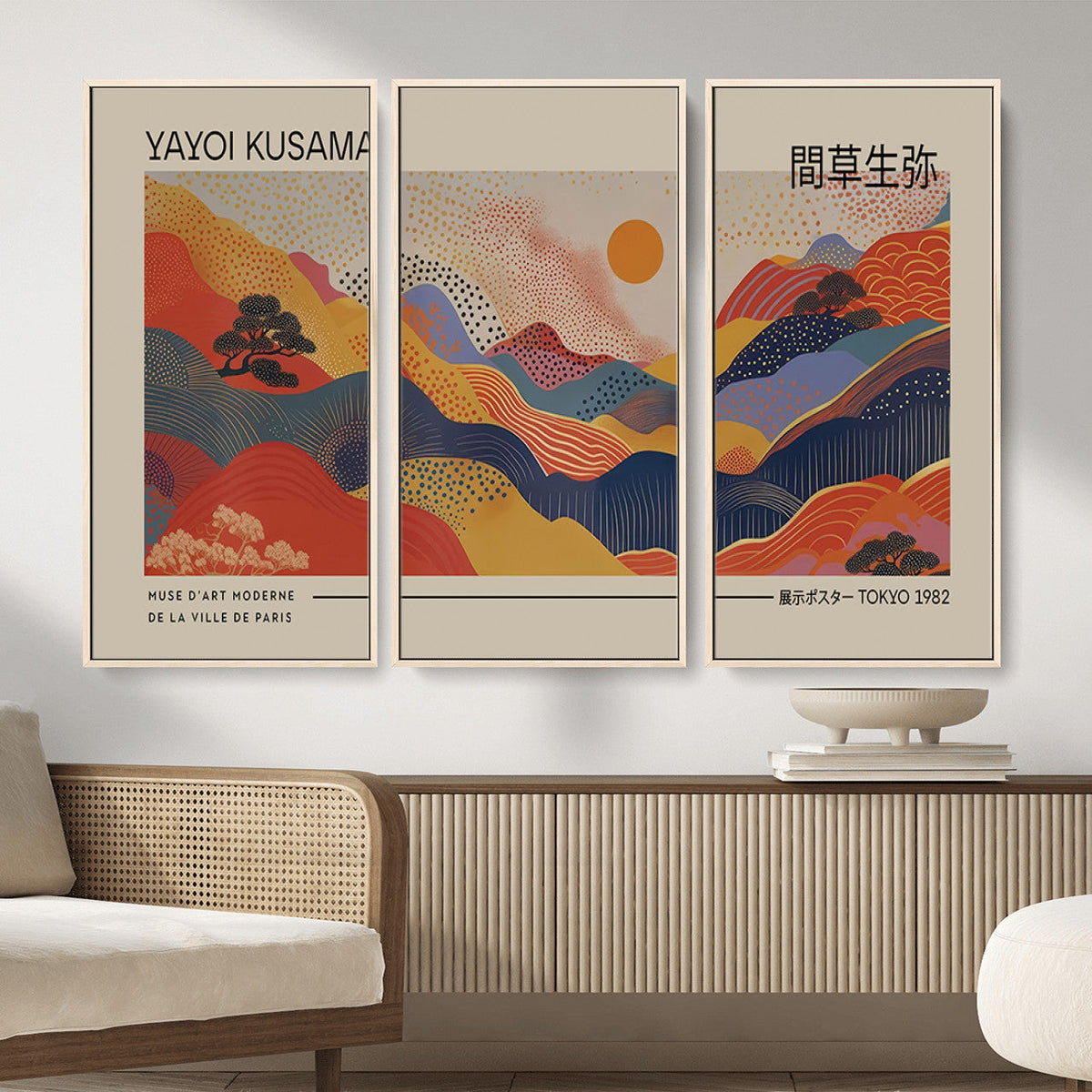 Yayoi Kusama Landscape Canvas Print, Vibrant Floral Mountain
