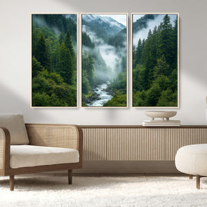 Mountain Forest River Canvas Wall Art Print - Serene Nature