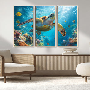 Sea Turtle Underwater Canvas Wall Art Print - Vibrant Ocean