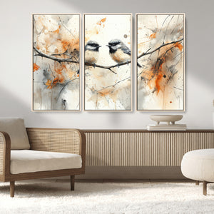 Abstract Watercolor Chickadee Bird Canvas Wall Art Print -