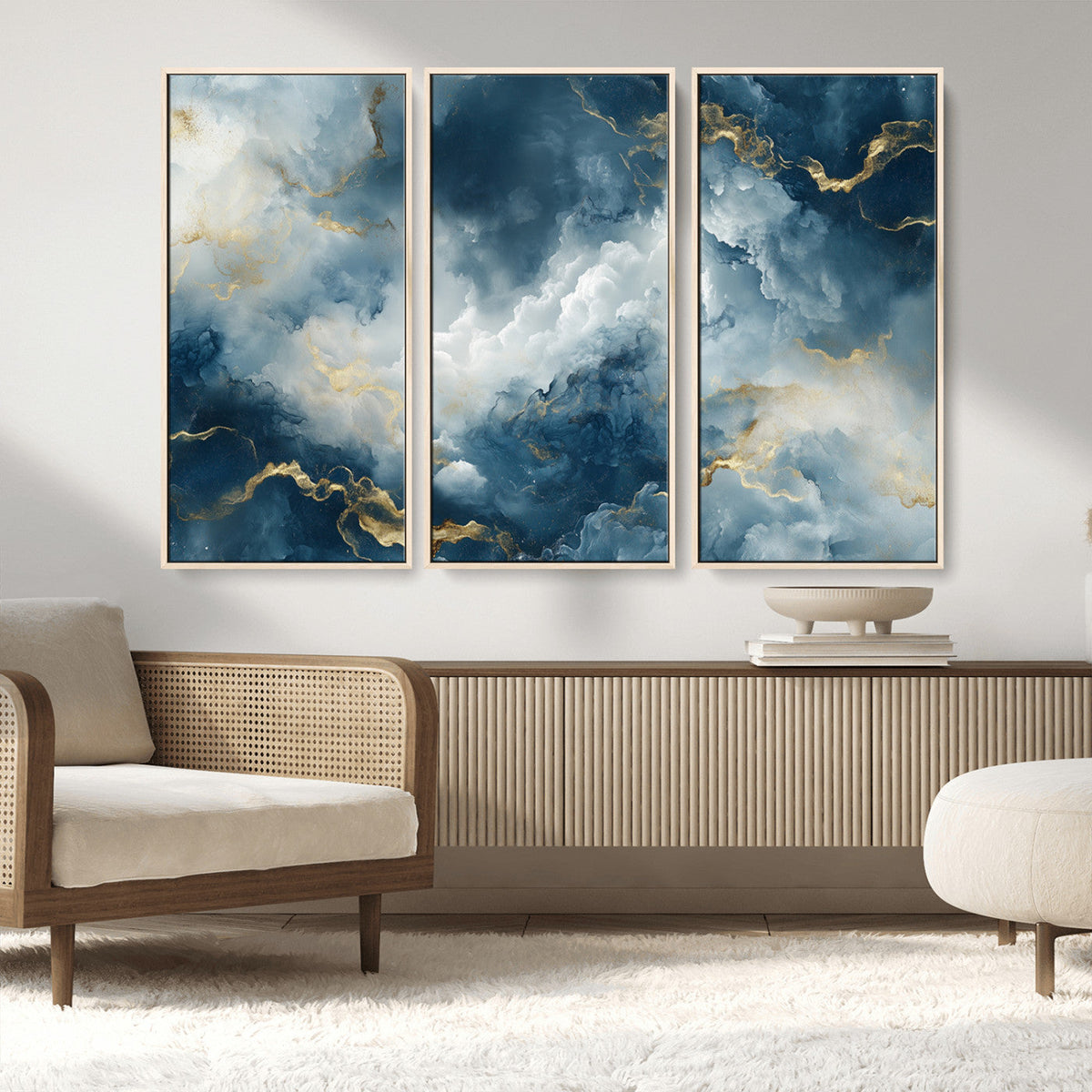 Large Abstract Print - Luxe Blue and Gold Abstract Canvas