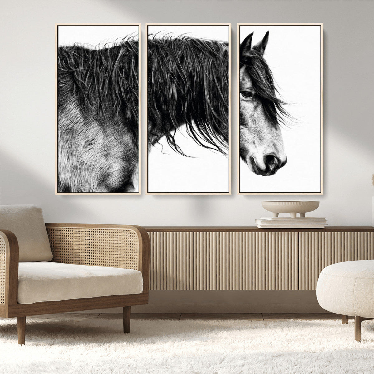 Majestic Horse Wall Art – Framed Black White Portrait Canvas
