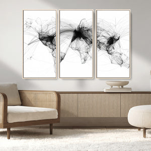 Abstract World Map Wall Art – Framed Geometric Line Canvas