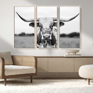 Highland Cow Wall Art Canvas Print – Black and White Western