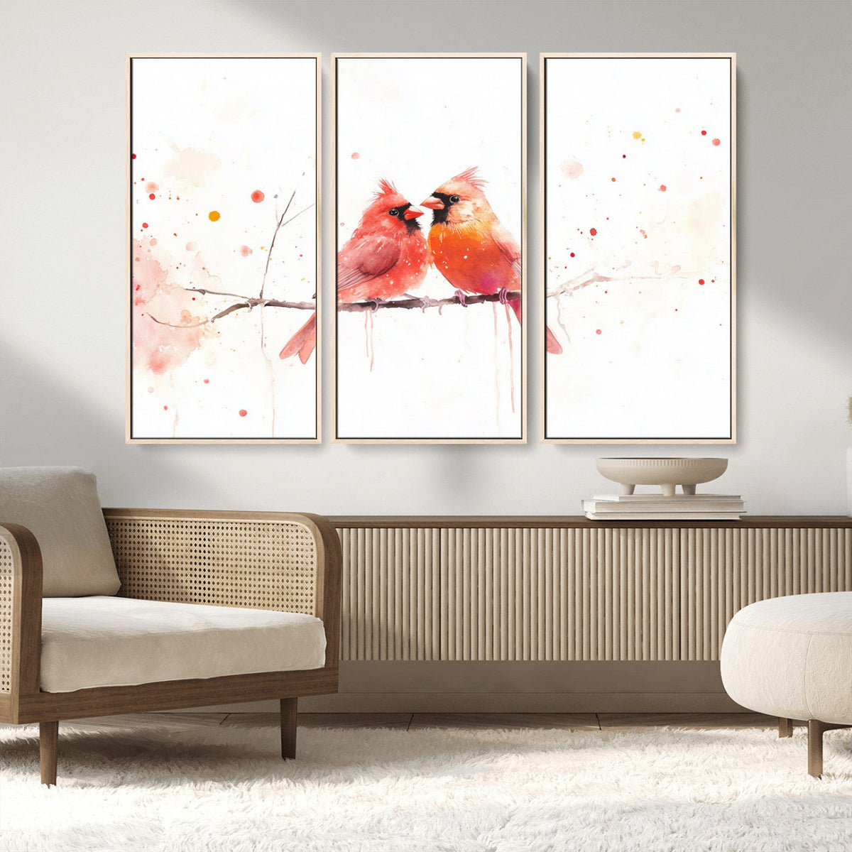 Cardinal Bird Canvas Wall Art - Male and Female Cardinal