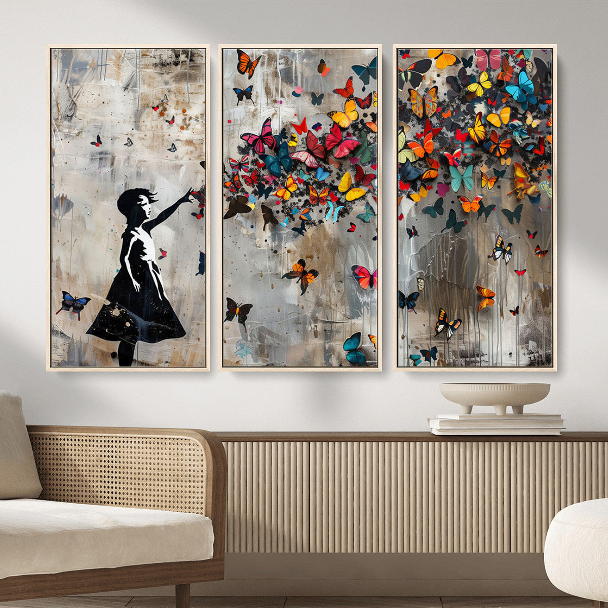 Banksy Butterfly Girl Wall Art – Modern Graffiti Canvas