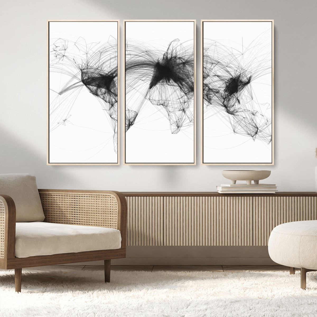 Flight Routes Air Traffic Map Canvas Wall Art - Framed -